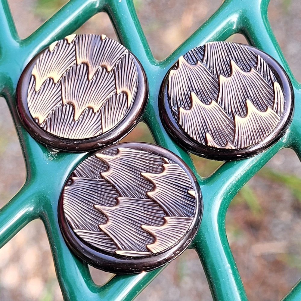 Vintage Plastic Brown and Tan Shank Raised Textured Sewing Buttons ~ 3 Pieces